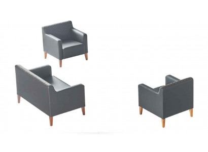 Set de bureau 3 pièces 2 places 2x fauteuils Noir Uni Salon