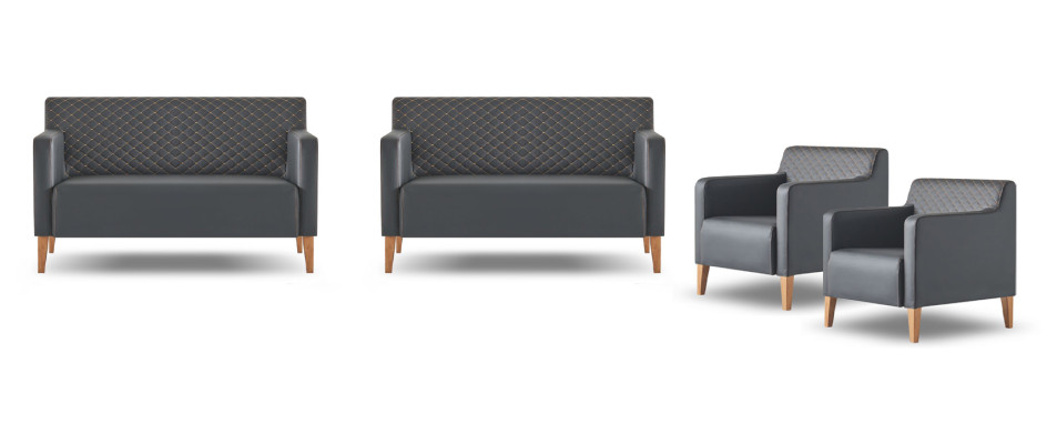 Ensemble de bureau 4 pièces 2x canapé 2 places 2x fauteuil Noir Uni Moderne