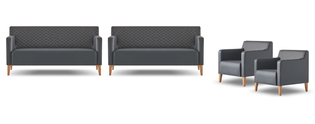 Ensemble de bureau 4 pièces Noir 2x canapé 3 places 2x fauteuil uni moderne
