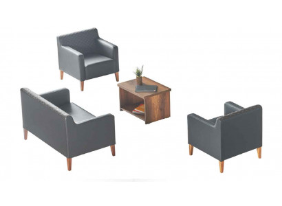 Ensemble de bureau 4 pièces Noir 2 places 2x fauteuils marron table basse