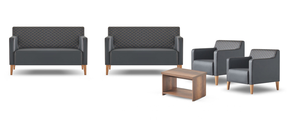 Ensemble de bureau 5 pièces Noir 2x 2 places 2x Fauteuil Brun Table basse
