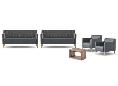 Ensemble de bureau 5 pièces noir 2x canapé 3 places 2x fauteuil marron table basse