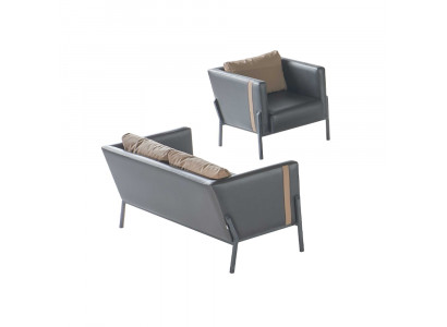 Bureau Meubles de Siège Luxueux Deux-Places en Cuir Gris Fauteuil Élegant