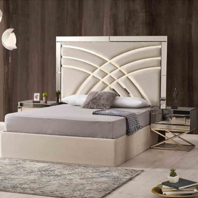 Lit double beige cadre de lit de chambre à coucher de designer meubles luxueux