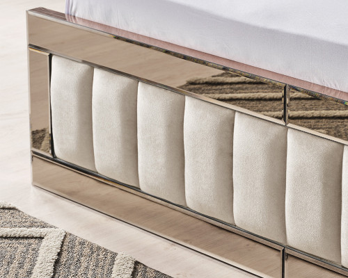 Lit de chambre beige, lit double de designer, cadre de lit luxueux, lit.