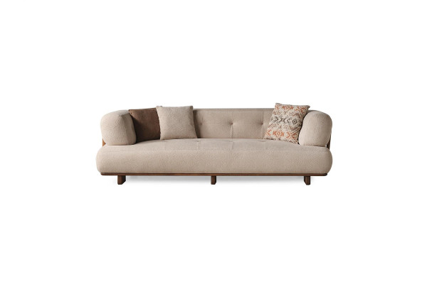 Canapé beige pour salon, canapé tapissé trois places de designer, mobilier d'assise élégant.
