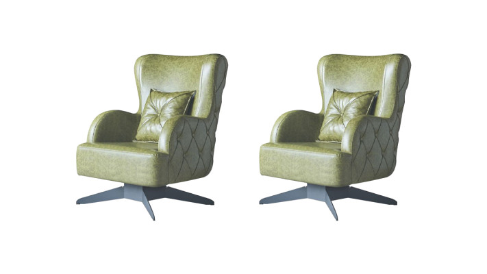Fauteuil Chesterfield Ensemble Vert Rembourrage Classique Pieds en Acier Inoxydable Coussins en Cuir