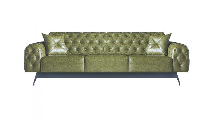 Ensemble Chesterfield Rembourré 3-places 2-places Fauteuil Vert Classique Cuir 4-pièces.