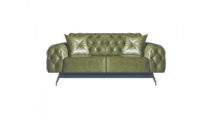 Ensemble Chesterfield Rembourré 3-places 2-places Fauteuil Vert Classique Cuir 4-pièces.