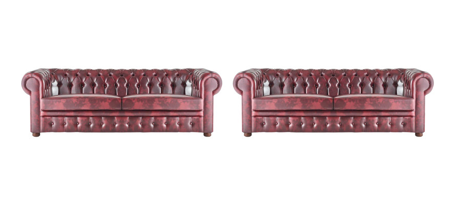 Canapé Chesterfield 3 places Bordeaux, canapés classiques en cuir, bois, en 2 pièces.