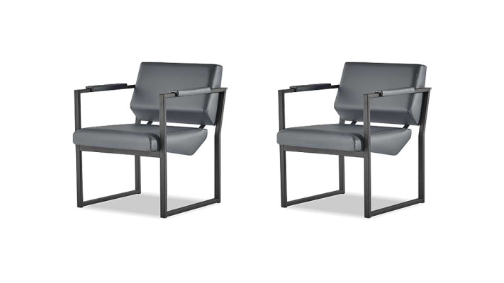 Fauteuil de bureau Ensemble Fauteuil Noir Fauteuil inclinable Moderne 1-place Cuir Acier inoxydable