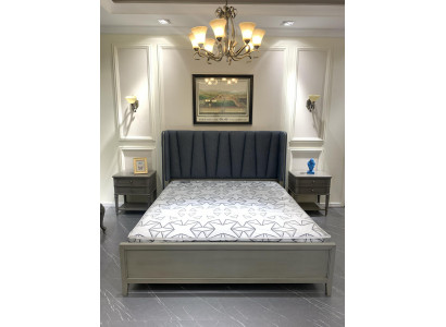 Conception Chambre 3 pcs. Lit 2x Tables de chevet Lits Ensemble Table de chevet en bois Gris