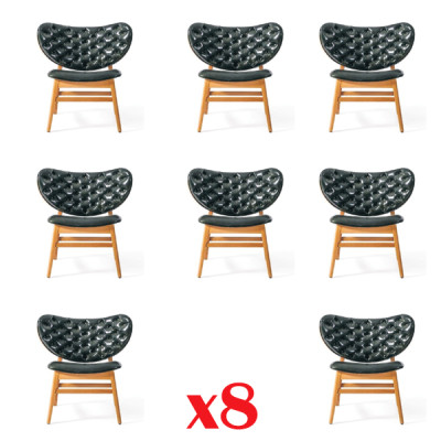 Ensemble de design 8x Chaise Fauteuil Bois Tissu Siège Rembourré Chaises Salle à manger Cuir