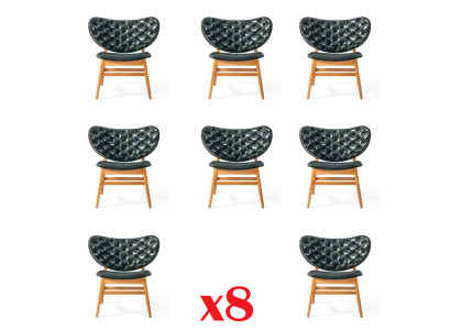 Ensemble de design 8x Chaise Fauteuil Bois Tissu Siège Rembourré Chaises Salle à manger Cuir