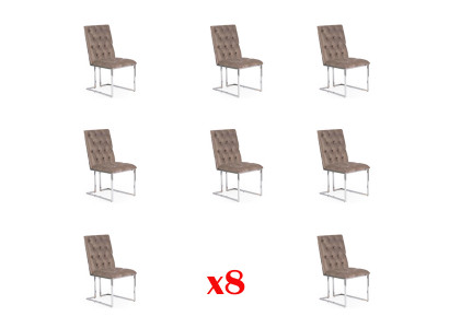 Ensemble de 8 chaises de salle à manger en bois design avec rembourrage en tissu.