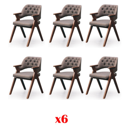 Ensemble de 6 chaises Rembourrage textile Accoudoirs Bois massif Salle à manger Siège Mobilier Bois