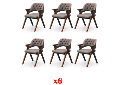 Ensemble de 6 chaises Rembourrage textile Accoudoirs Bois massif Salle à manger Siège Mobilier Bois