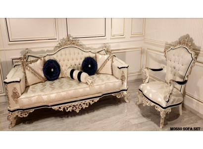 Un fauteuil raffiné et classique de couleur beige de style Chesterfield