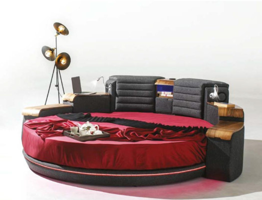Confort et style avec notre lit rond de designer et son rembourrage textile de haute qualité