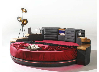 Confort et style avec notre lit rond de designer et son rembourrage textile de haute qualité