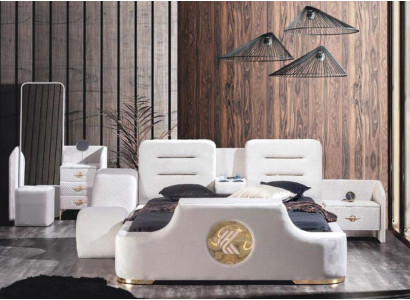 Lit double multifonction de couleur blanche, style moderne, meubles de chambre à coucher de luxe