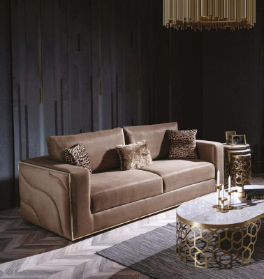 Canapés velours Mobilier de salon de luxe Canapés en tissu Trois places Marron