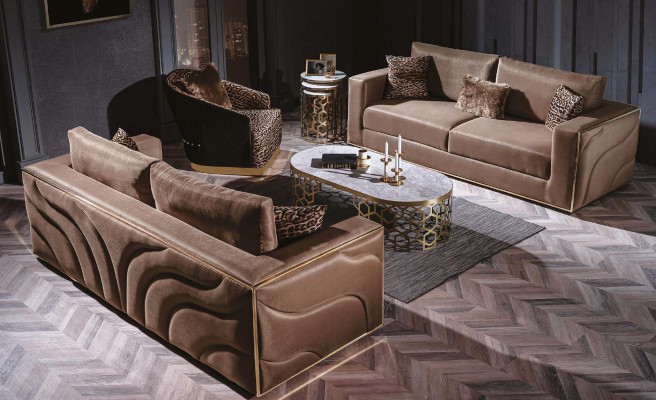 Canapés velours Mobilier de salon de luxe Canapés en tissu Trois places Marron