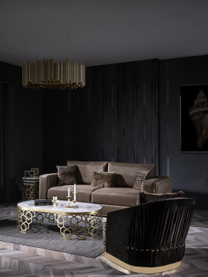 Canapés velours Mobilier de salon de luxe Canapés en tissu Trois places Marron