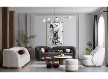 Ensemble de canapé de luxe 4 pièces. Suite 3+2+1 Table basse Fauteuil en velours