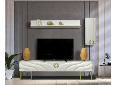 Unité murale Armoire TV Buffet Meuble TV 220cm Commode murale en bois Blanc