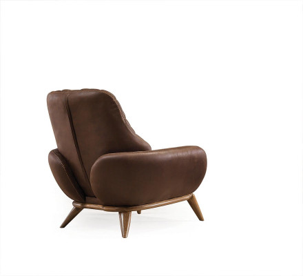 Elégant ensemble de salon en cuir marron avec canapé 3 places design et 2 fauteuils.