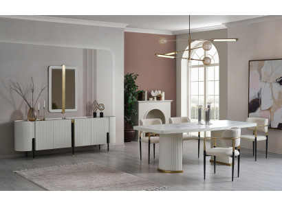 Esszimmer Set Esstisch 4xStühle Kommod mit spiegel Set Modern Essgruppe New