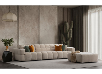 Sofa 4 Sitzer mit Hocker Wohnzimmer Set Modulsofa Stoffsofa  Neu
