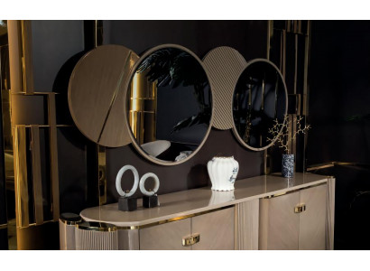 Spiegel Wohnzimmer Einfarbig Möbel Luxus Design Einrichtung metall Beige Holz