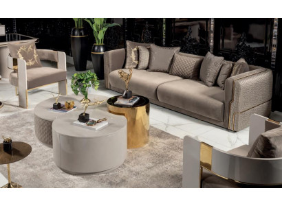 3tlg Sofa Sessel Couchtisch Wohnzimmer Einfarbig Design Moderne Stoff Luxus Neu