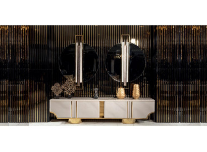 Sideboard mit Spiegel Möbel Wohnzimmer Einfarbig Luxus Design Einrichtung Holz