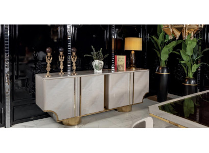 Lowboard Wohnzimmer Mit Türen Freistehend JV Möbel Beige Holz Edelstahl Modern