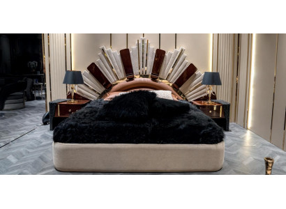 Bett Nachttische Moden Set 3TLG Schlafzimmer Erwachsene Holz Beige Neu JV Möbel