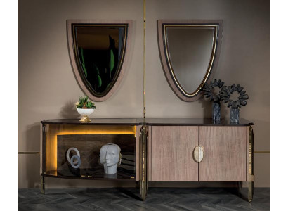 Sideboard mit Spiegel Möbel Wohnzimmer Einfarbig Luxus Design Einrichtung Holz