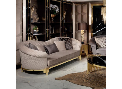 Sofa 3 Sitzer Luxus Beige Wohnzimmer Modern Einfarbig Polyester Mit Kissen Neu