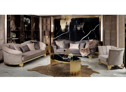 4tlg Sofa 3 Sitzer Wohnzimmer Sessel Couchtisch Modern Einfarbig Polyester Neu