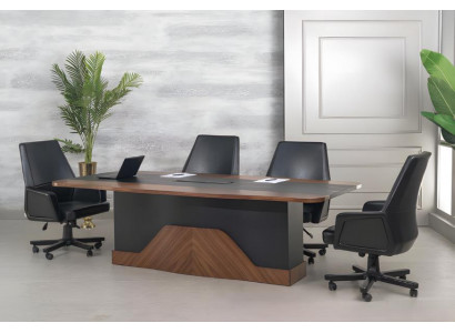 Schwarzer Konferenztisch Besprechungstisch mit Stühlen 250x120x75 cm