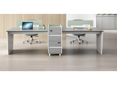 Grau Schreibtisch mit Schubladen, Versteckter Stauraum, 280x120x105 cm