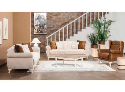 Sofagarnitur Dreisitzer Sessel Beige Stoffsofas Polstersofa 3tlg Couch