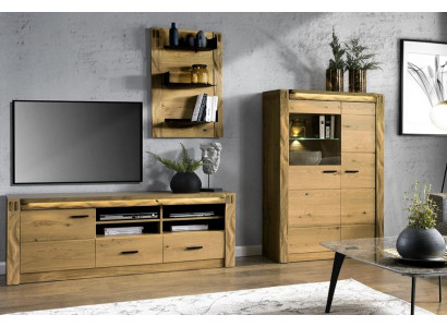 Wohnzimmer Modern Holzmöbel TV-Lowboard Vitrine Luxuriöses Wandregal Set 3tlg