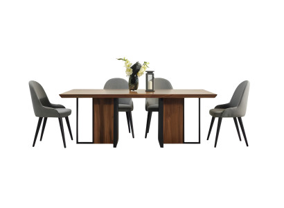 Braunes Esstisch Set, 5-teilig, mit Stühlen, Modern, 220x50x79 cm