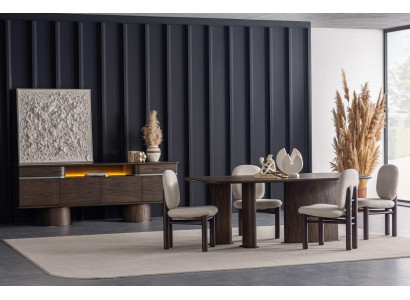 Braunes Esstisch Set, 6-teilig, mit Stühlen, Konsole, Modern