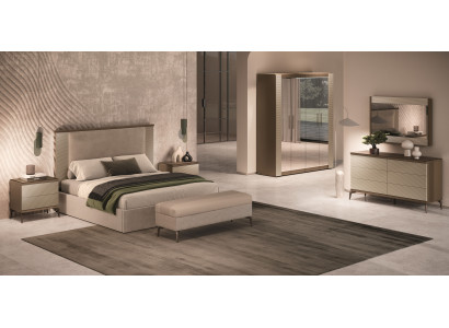Schlafzimmer-Set 7 tlg ( Bett+Schrank+Bank+2x Nachttisch+Kommode+Spiegel)