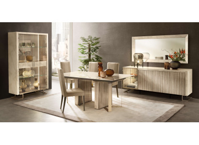Praktisches Esszimmer Set 8 tlg (Esstisch+4x Stühle+Vitrine+Konsole+Spiegel)