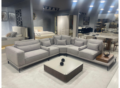 Stilvolles Graues Ecksofa Designer Wohnzimmer Textil Wohnlandschaft